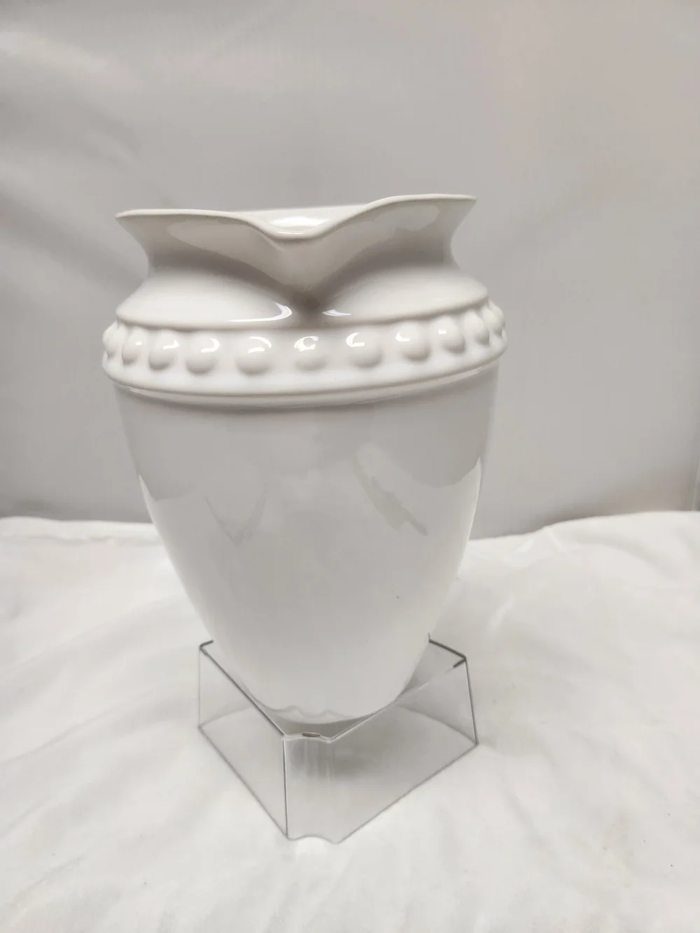 White Ceramic Beaded-Rim Pitcher by